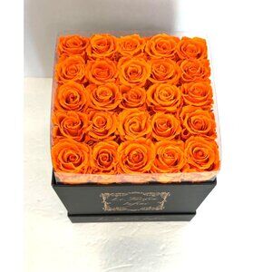 Le Jardin Infini 25 Orange Preserved Roses Luxury Black Gift Box